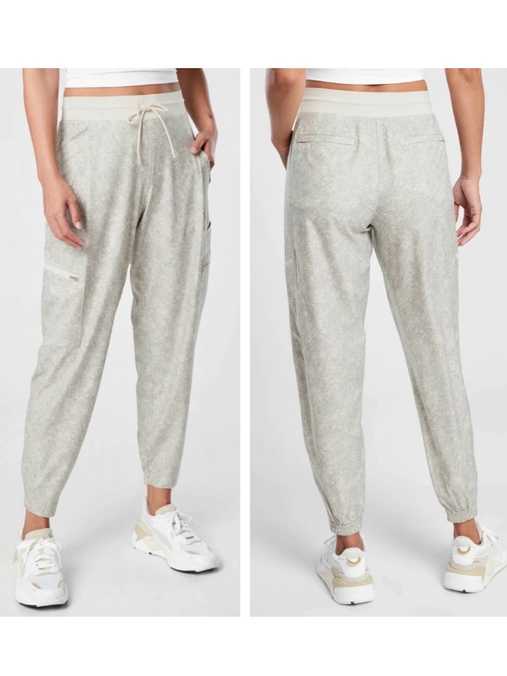 Athleta Venture Printed Jogger Pants Women’s Size 4 Viper Grey Zip Pockets Gym